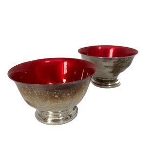 2 Silverplated Bowls 3.5 Inch Pedestal Red Vintage Serving Mid Century Modern
